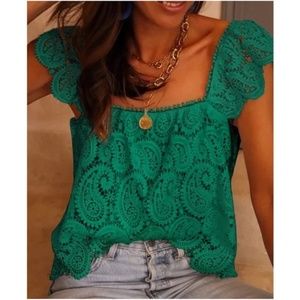 Boho Paisley Lace Crochet Ruffle Tank Top